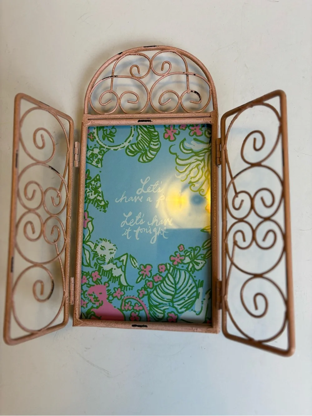 Lily Pulitzer-Let’s Have a Party-Print -Pink -Metal Arched Open Doors VTG Frame